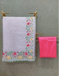 MYRA White Embroidered Organza Sarees With Banarsi Silk Fabric Blouse - Free Size, White, Organza, Pack of1